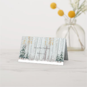 Cartão De Mesa Casamento no inverno Branco Pinheiros Neve
