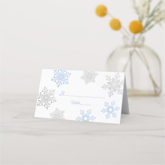 Cartão De Mesa Casamento no inverno Floco de Neve Azul Prata