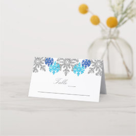 Cartão De Mesa Casamento no inverno Silver Blue Snowflakes