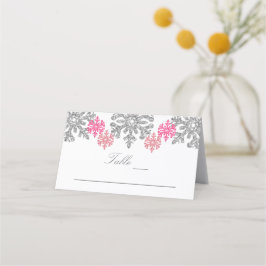 Cartão De Mesa Casamento no inverno Silver Pink Snowflakes