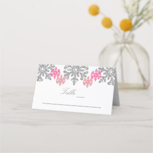 Cartão De Mesa Casamento no inverno Silver Pink Snowflakes