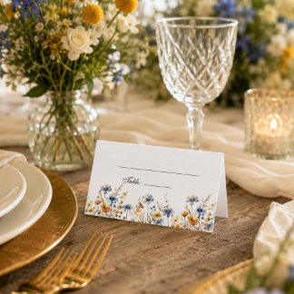 Cartão De Mesa Casamento no Jardim de Flores Silvestres Elegantes