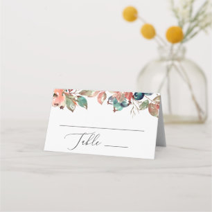 Cartão De Mesa Casamento no jardim floral outonal em aquarela. Mi