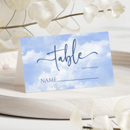 Cartão De Mesa Casamento Nuvens Brilho Azul Branco