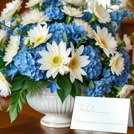 Cartão De Mesa Casamento Onda de Aquarela Azul