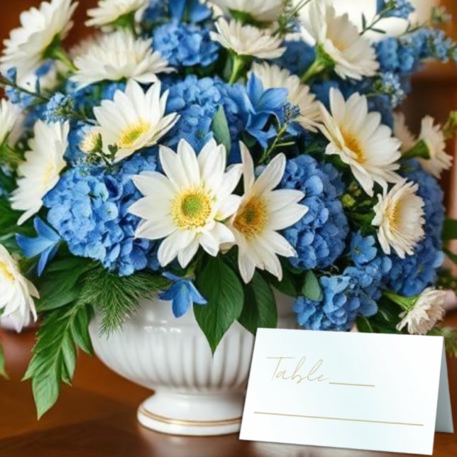 Cartão De Mesa Casamento Onda de Aquarela Azul (Criador carregado)