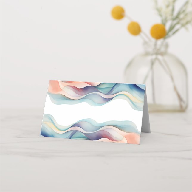 Cartão De Mesa Casamento Onda de Cor Abstrata Moderna (Frente)