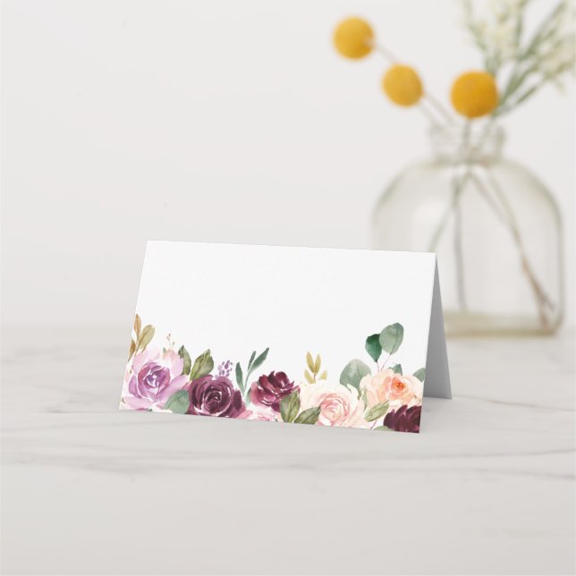 Cartão De Mesa Casamento outono Boho Burgundy e Peach Flowers (Frente)