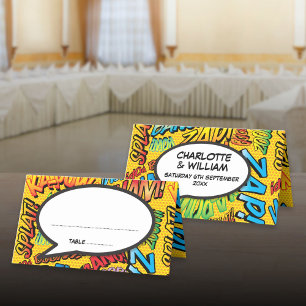 Cartão De Mesa Casamento Personalizado de Arte Pop de Quadrinhos