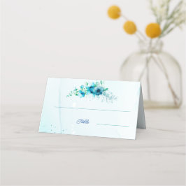 Cartão De Mesa Casamento Personalizado de Flor Azul