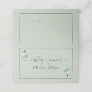 Cartão De Mesa Casamento Personalizado Do Pastel Verde Da Folhage
