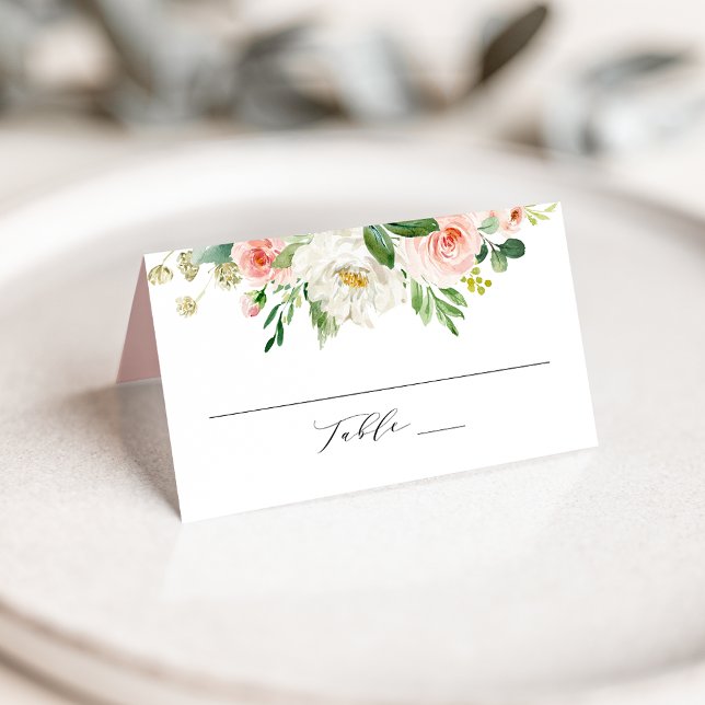 Cartão De Mesa Casamento Personalizado Floral Cor-de-Rosa-Esmagad (Criador carregado)