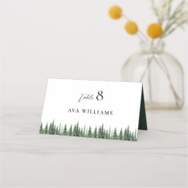 Cartão De Mesa Casamento por Aquarela da Floresta de Inverno Eleg