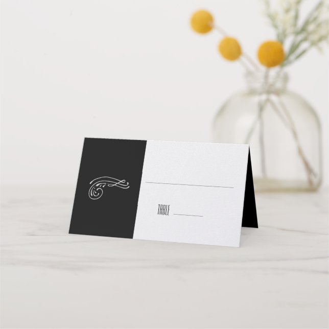 Cartão De Mesa Casamento Preto/Branco com Bloco de Cores Minimali (Frente)