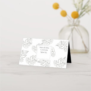 Cartão De Mesa Casamento Preto Branco Minimalista Monstera Desenh
