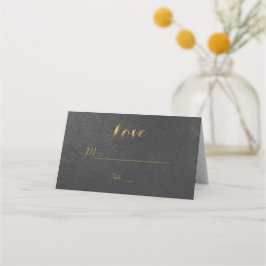Cartão De Mesa Casamento Preto de Folha de Ouro Encantadora