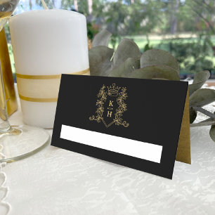 Cartão De Mesa Casamento preto desenhado pela mão da crista cardí