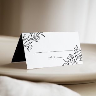 Cartão De Mesa Casamento Preto e Branco com Desenho Floral