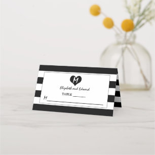 Cartão De Mesa Casamento preto e branco moderno