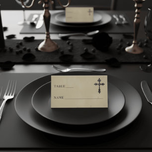Cartão De Mesa Casamento Preto Vintage Gótico Toile Bege
