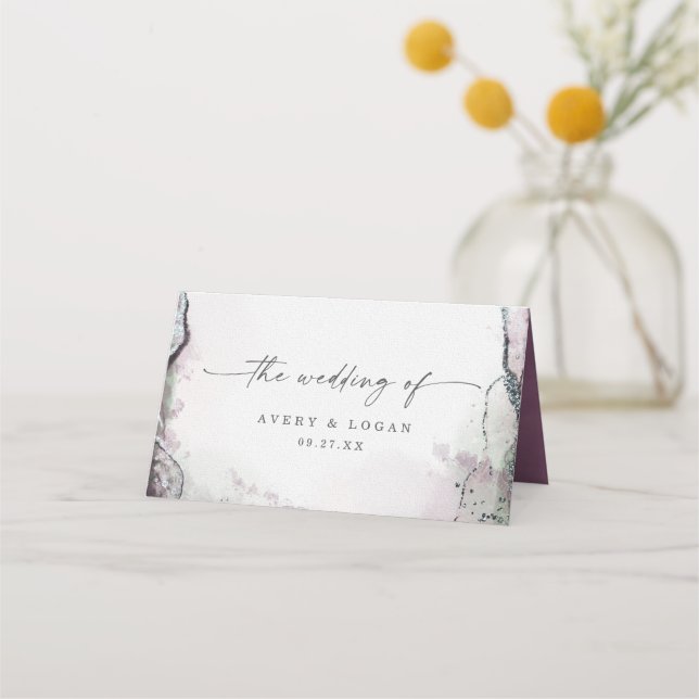 Cartão De Mesa Casamento Puro e Verde com Abstrato moderno (Verso)