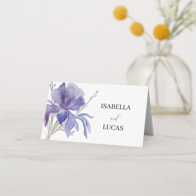 Cartão De Mesa Casamento Purple Iris Watercolor (Frente)