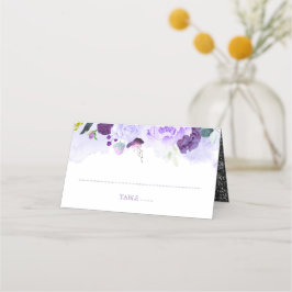 Cartão De Mesa Casamento Púrpura e Prata Floral de Aquarela