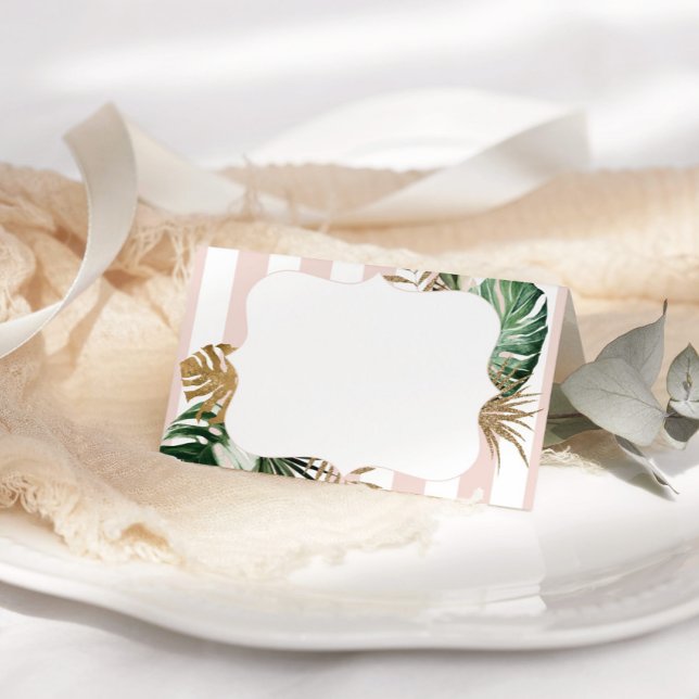 Cartão De Mesa Casamento quic de praia com listras tropicais rosa (Criador carregado)