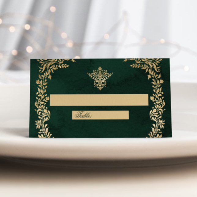 Cartão De Mesa Casamento Real Vitoriano Verde e Dourado (Criador carregado)
