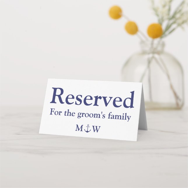 Cartão De Mesa Casamento reservado personalizado marinho azul-ânc (Frente)