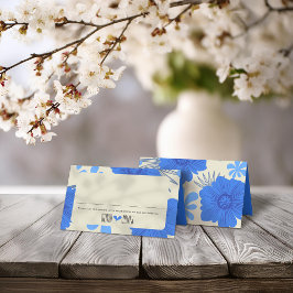 Cartão De Mesa Casamento Romântico Azul Floral