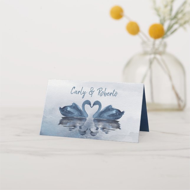 Cartão De Mesa Casamento Romântico Blue Swan (Verso)