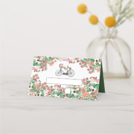 Cartão De Mesa Casamento Romântico de Flores de Bicicletas e Aves