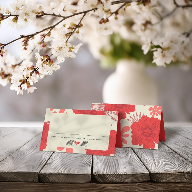 Cartão De Mesa Casamento Romântico Vermelho Floral (Criador carregado)