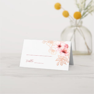 Cartão De Mesa Casamento Rosa Branco Flor de Cerejeira Aquarela