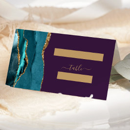 Cartão De Mesa Casamento Roxo Ágata Dourada Azul Chic