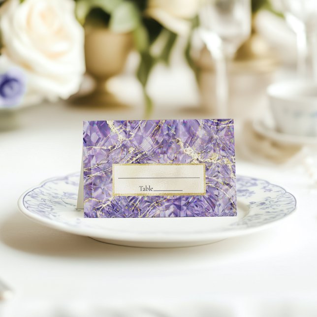 Cartão De Mesa Casamento Roxo Ametist Gemstone Cut (Criador carregado)