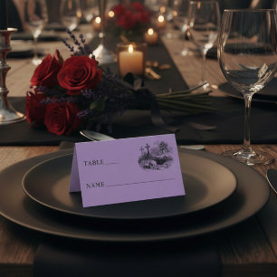Cartão De Mesa Casamento Roxo Preto Gótico Vintage