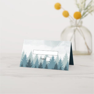Cartão De Mesa Casamento Russo da Floresta de Aquarela Pine Tree