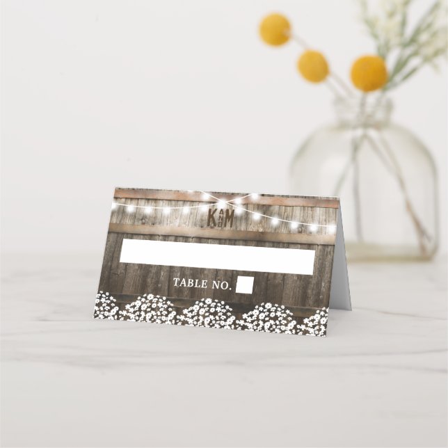 Cartão De Mesa Casamento Rustic Country | String of Lights Weddin (Frente)