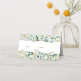 Cartão De Mesa Casamento Rustic Dourado de Aquarela Verde