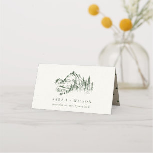 Cartão De Mesa Casamento Rustic Green Pine Woods Mountain Sketch