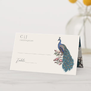 Cartão De Mesa Casamento Rustic Ivory Floral Peacock