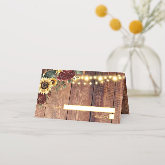 Cartão De Mesa Casamento Rustic Sunflower (Frente)