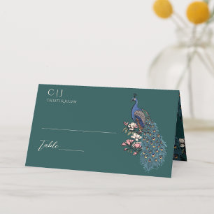 Cartão De Mesa Casamento Rustic Teal Floral Peacock