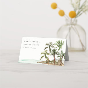 Cartão De Mesa Casamento Rustic Tropical Palm Trees Beach Sand