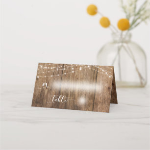 Cartão De Mesa Casamento Rustic Wood and Lights Country