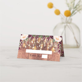 Cartão De Mesa Casamento Rustic Wood & String Lights