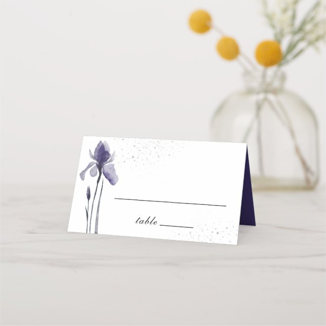 Cartão De Mesa Casamento Simples De Aquarela Azul Iris (Frente)