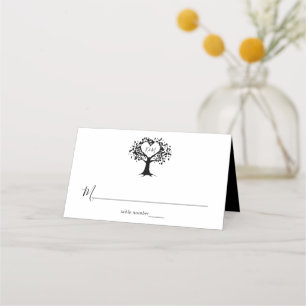 Cartão De Mesa Casamento Simples de Árvores do Coração em Monogra